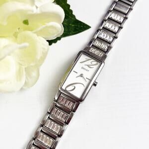DKNY Silver Baguette Crystal Bracelet Watch